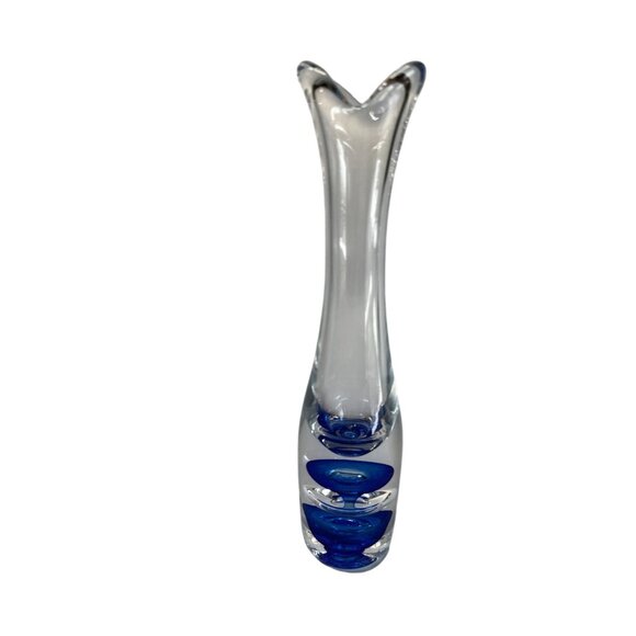 Vintage Vas Vitreum Sweden Cobalt Bubble Art Glass Bud Vase 10" Signed With Gift - Picture 2 of 11